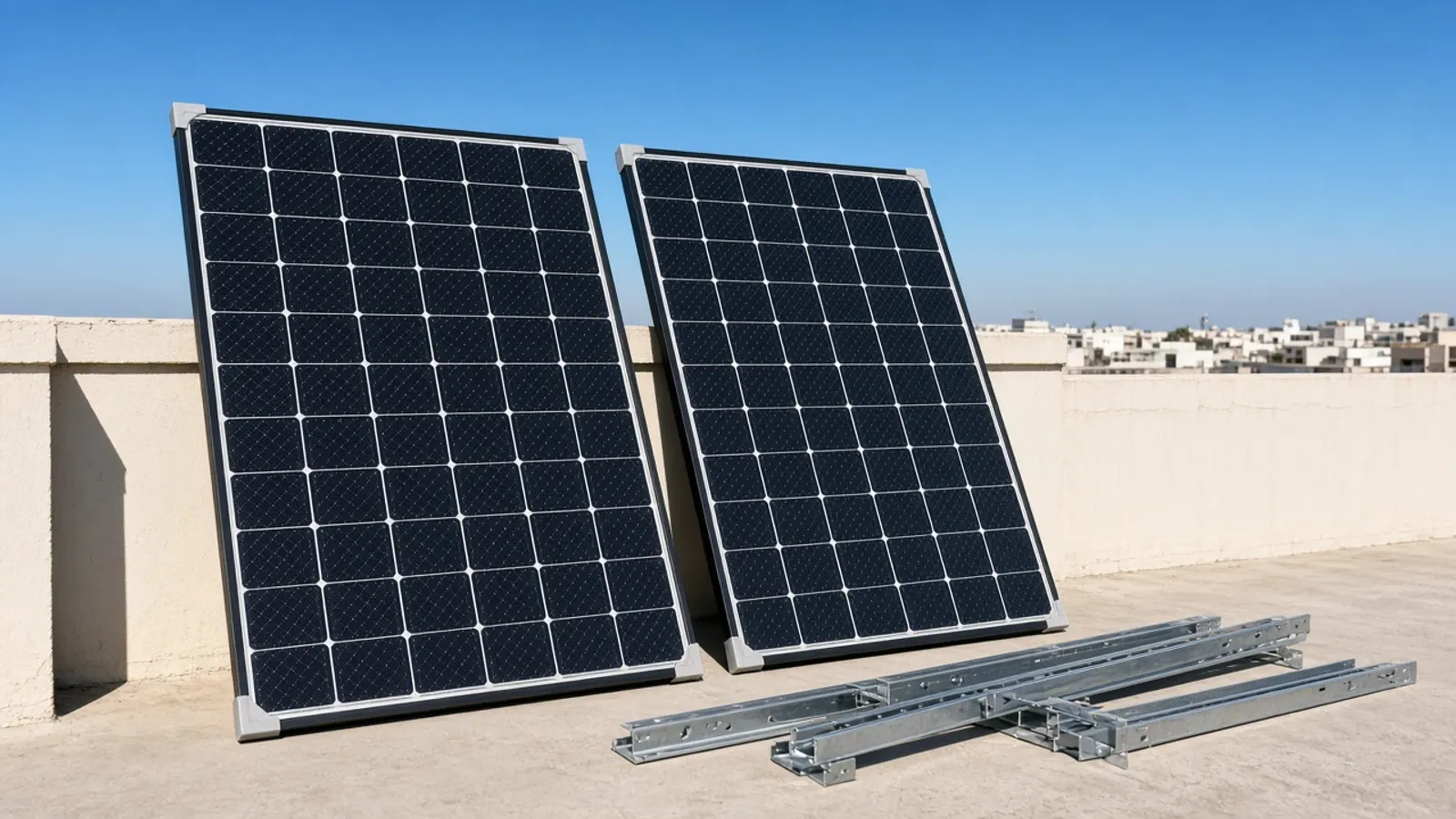 Two solar panels side by side on a rooftop, representing the choice between DCR and non-DCR modules